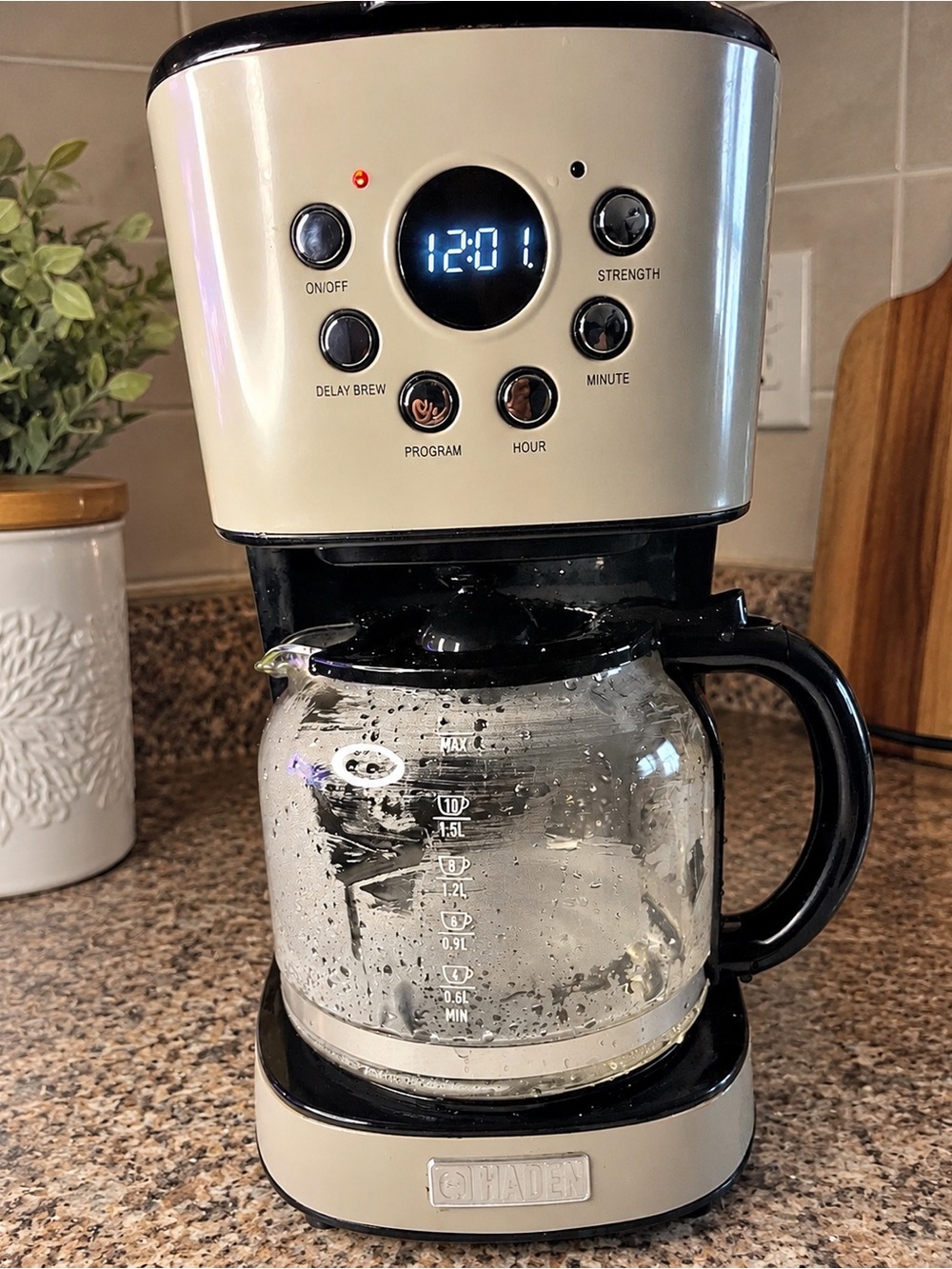 Haden 12-Cup Programmable Drip Coffee Maker White & Black